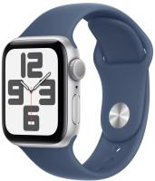 Apple Watch SE 2024 40 мм Серебристый, спортивный ремешок синего цвета