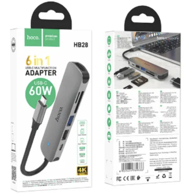 Фото 1 — Адаптер HOCO HB28 USB-C на HDTV+USB 3.0+USB2.0+SD+TF (серый)